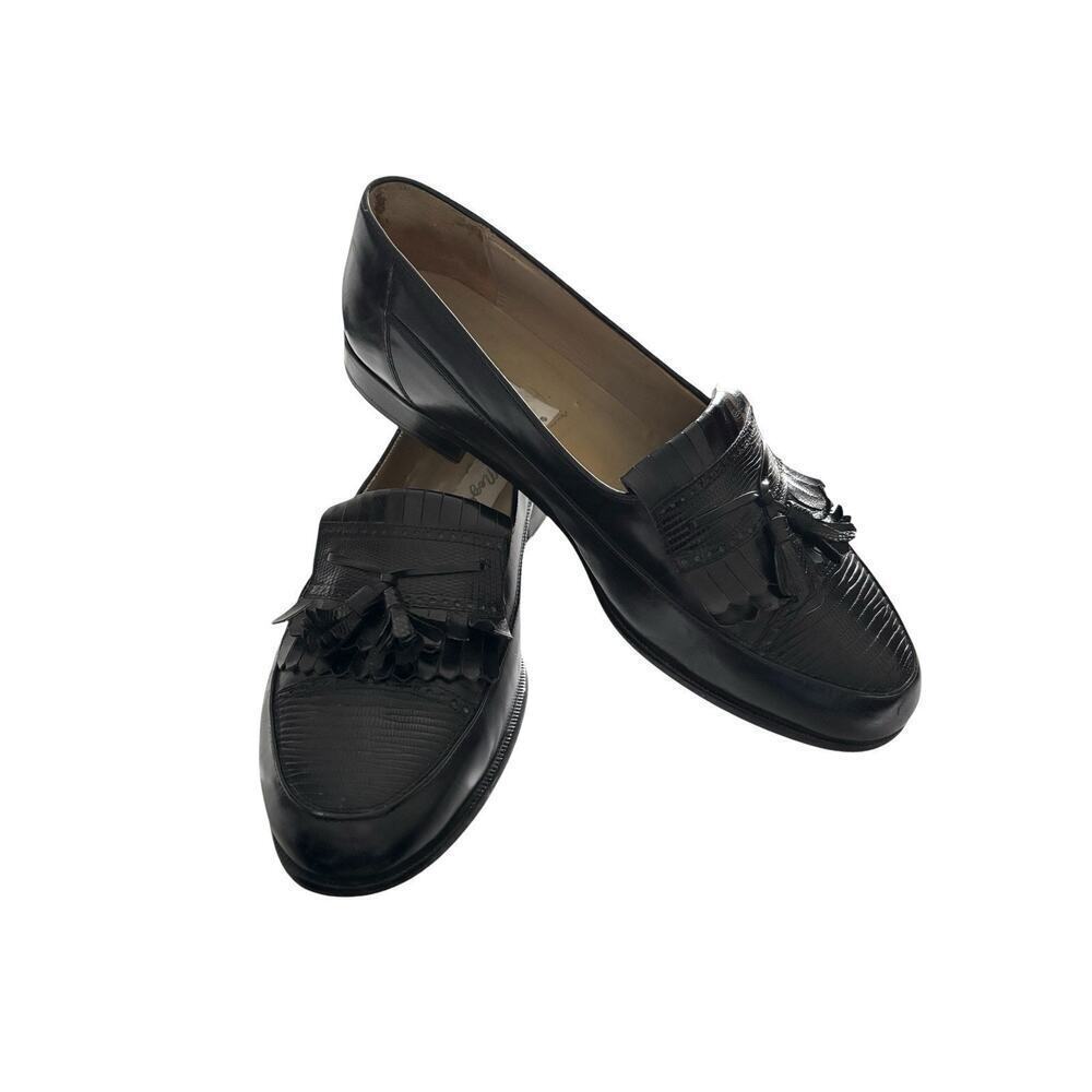 Mezlan Antonello Black Mens Genuine Lizard Handmade Kitties Tassel Shoes 9.5 W